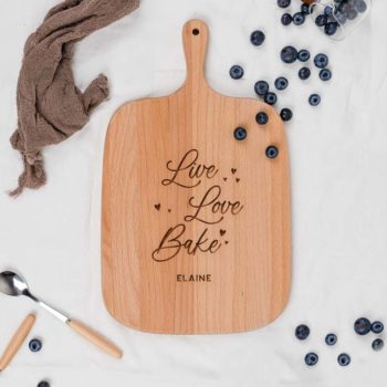 Mother’s Day Engraved Wooden Chopping Cutting Board Customisation Personalisation Live Love Bake Typography