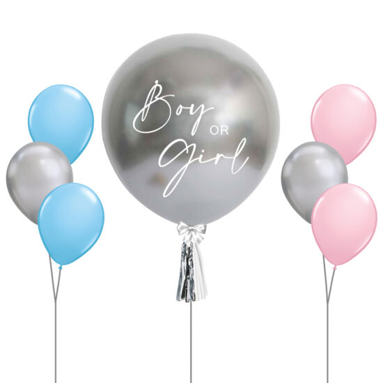 36inch Chrome Silver Helium Inflated Gender Reveal Confetti & Mini Balloons stuffed Giant Balloon Balloon Bouquet Chrome Silver Fashion Blue Fashion Pink