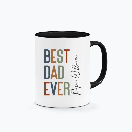 Custom Name Father’s Day Printed Mug BEST DAD EVER with vertical script name Design
