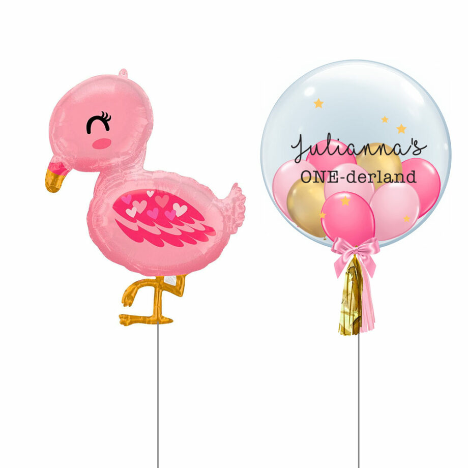 Flamingo Woodland Animals Foil Helium Bubble Balloon Children Celebration Party Gift Customisation Personalisation Text Message Name Bouquet