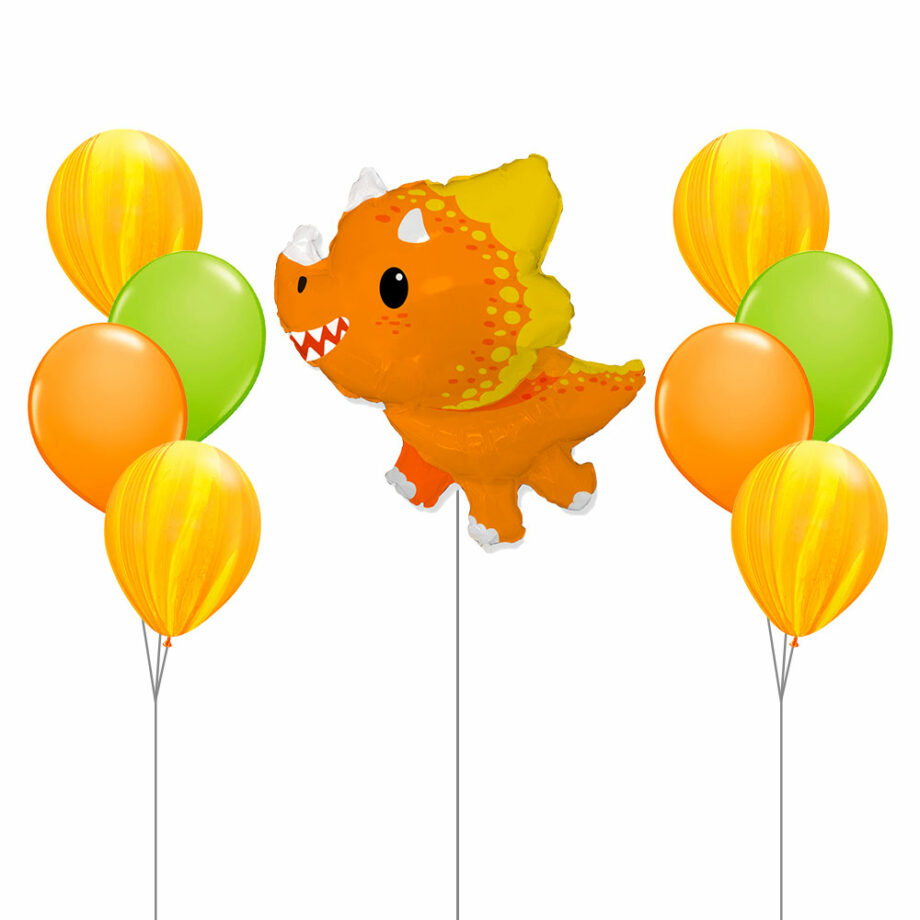 Orange Baby Triceratops Dinosaur Foil Helium Bubble Balloon Children Celebration Party Gift Double Cascading Balloon Bouquet