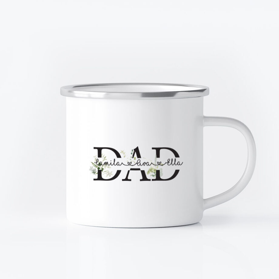 Custom Name Father’s Day Printed Mug DAD typography with Foliage Design