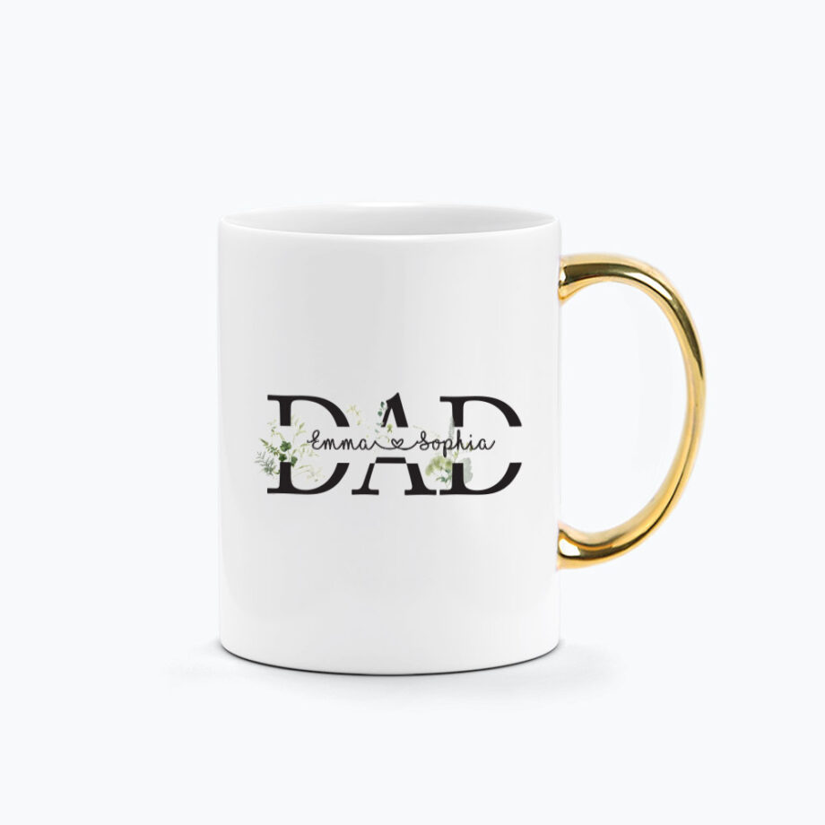 Custom Name Father’s Day Printed Mug DAD typography with Foliage Design