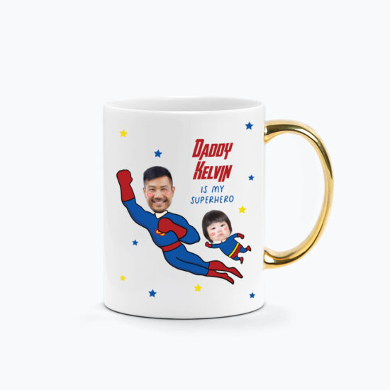 Custom headshots Father’s Day Printed Mug Daddy and Me Superhero Design