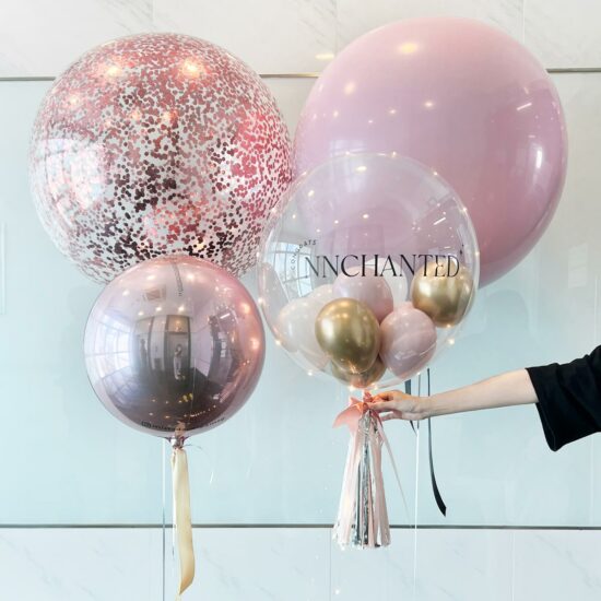 24inch Customised Designer Bubble Balloon with Stuffed Mini-Balloons - Fancy Font Congrats Design + Optional Giant Balloons