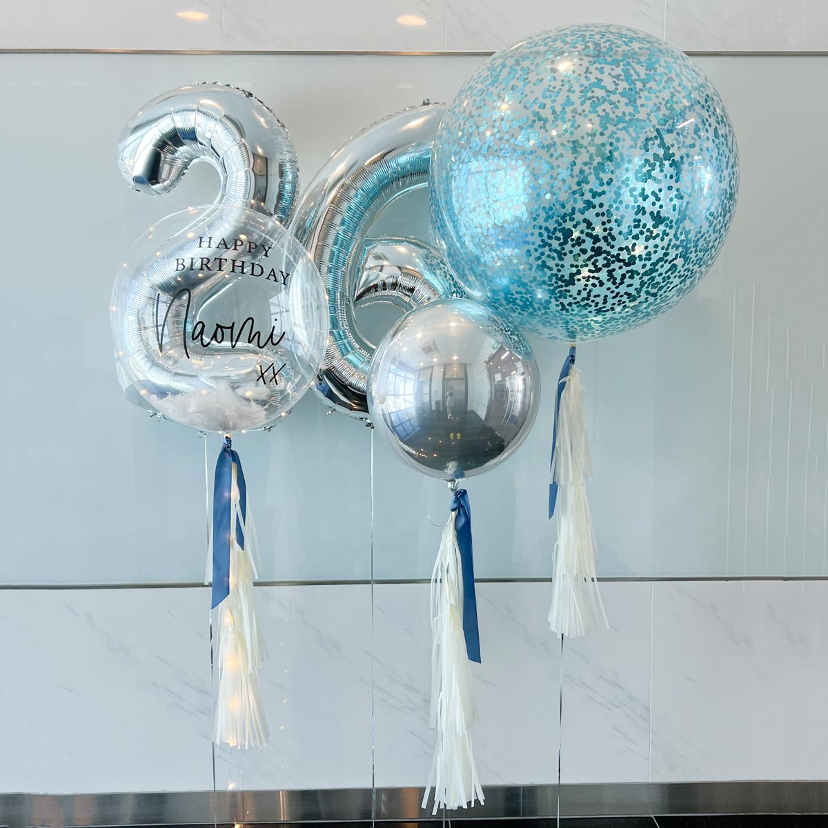 24inch Customised Designer Bubble Balloon with Stuffed Mini-Balloons - Classy Birthday Design + Optional Giant Number Balloons