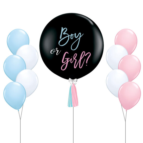 36inch Black Helium Inflated Gender Reveal Confetti & Mini Balloons stuffed Giant Balloon with Side Balloon Bouquets
