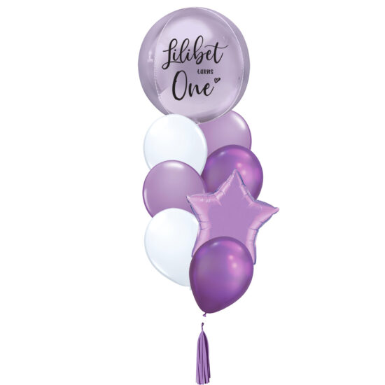 Customized Personalized 1st Birthday Helium Bubble Balloon Children Celebration Party Gift Pastel Purple Orbz Star Foil