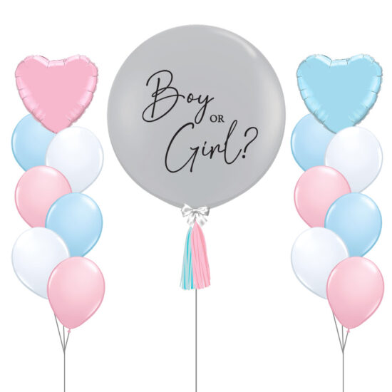 36inch Grey Helium Inflated Gender Reveal Confetti & Mini Balloons stuffed Giant Balloon with Heart Foil Balloon Bouquets