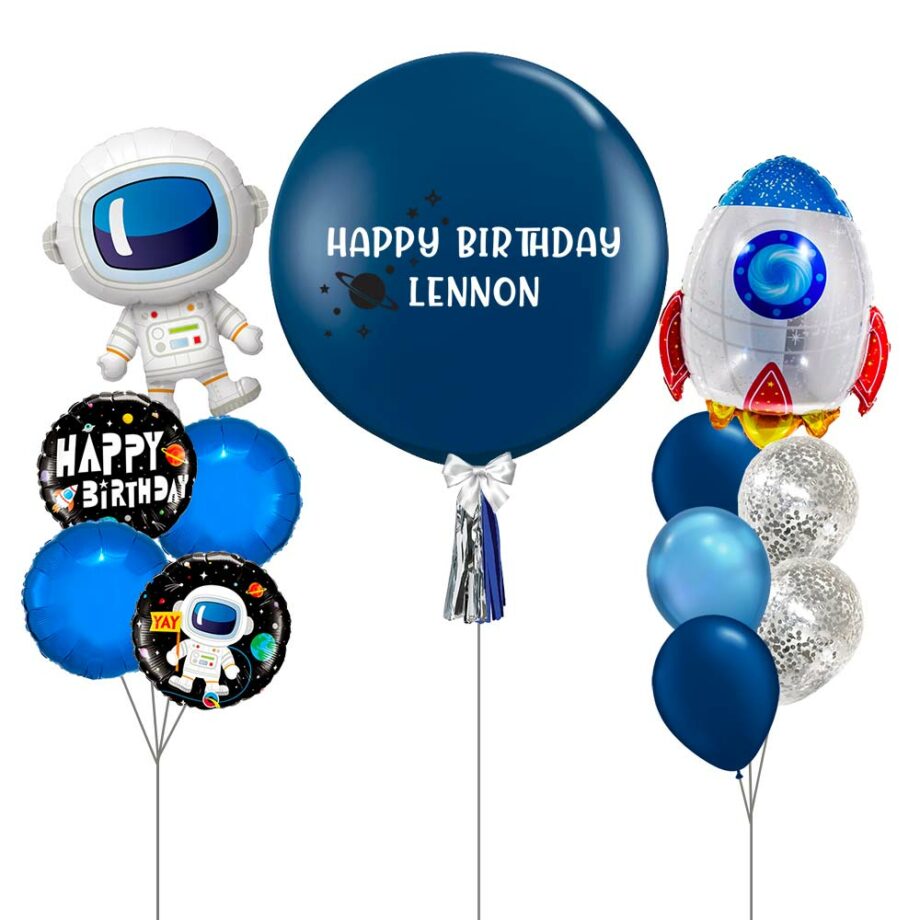 Newborn-Themed Baby Balloon Set - Customized 36inch Bubble Balloon, Space Astronaut Rocket Theme Balloon Bouquets