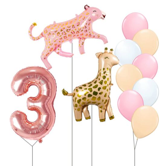 Newborn-Themed Baby Balloon Set - Giant Number Balloon, Giraffe, Leopard/Cheetah, Cascading Balloon Bouquet