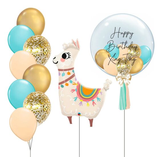 Newborn-Themed Baby Balloon Set - 24inch Customized Bubble Balloon Filled With Mini-balloons, Llama, Confetti Balloon Bouquet