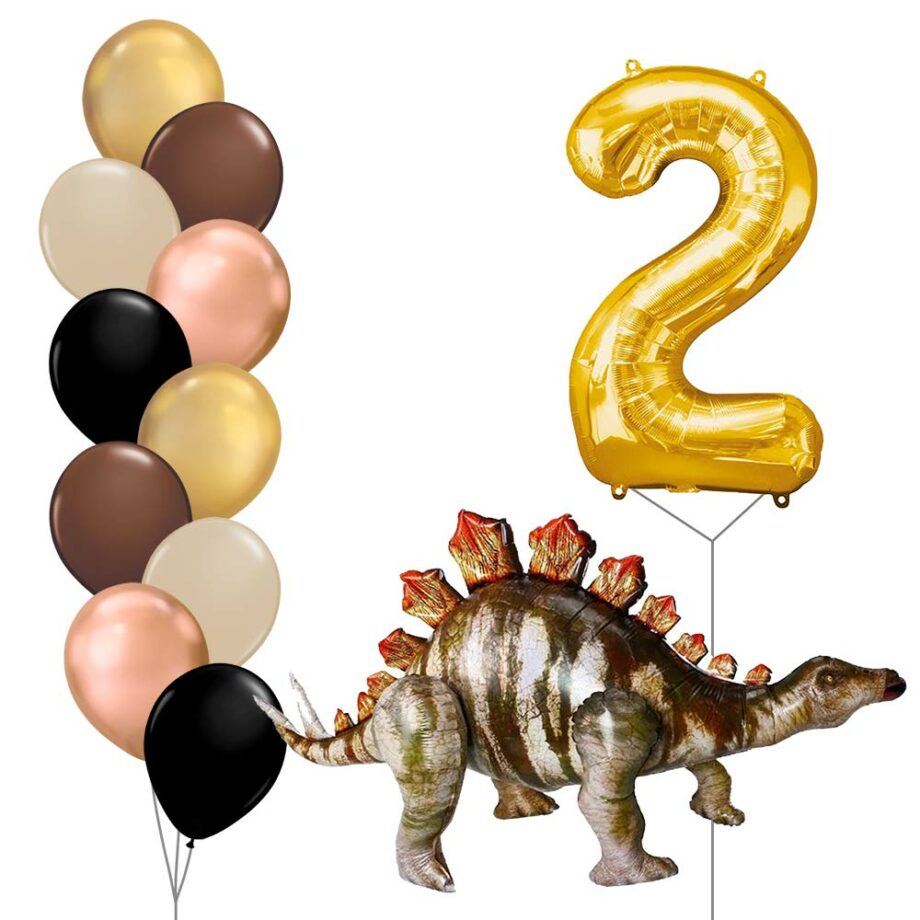 Birthday Balloon Set - 40inch Number (No. 1-9) Foil Balloon + Air-Walker Stegosaurus Balloon + Cascading Balloon Bouquet