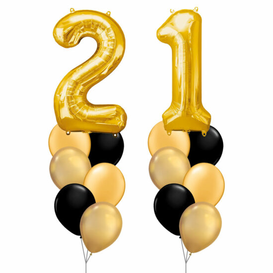 21st Birthday Balloon Set 01 (Gold) - 40inch No. 2 & No. 1 Mylar Balloons + 2x Balloon Bouquets
