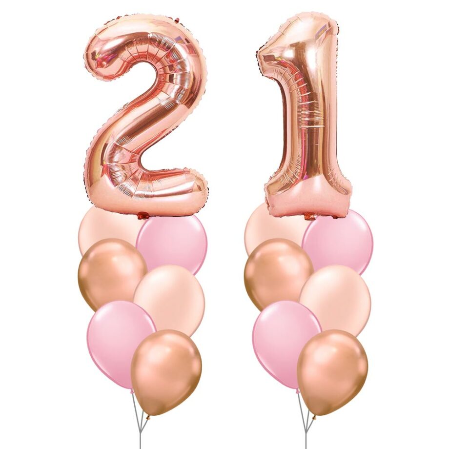 21st Birthday Balloon Set 02 (Rose Gold) - 40inch No. 2 & No. 1 Mylar Balloons + 2x Balloon Bouquets