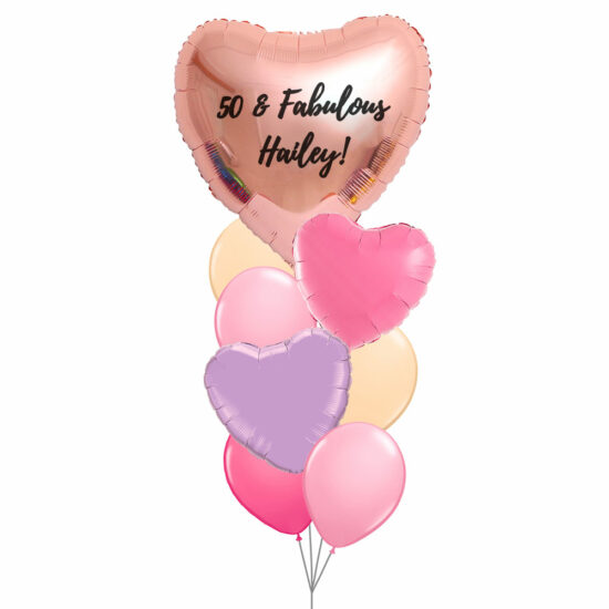 Birthday Balloons Set - Customised 29inch Jumbo Heart Foil Balloon + Heart Foil Balloon Bouquet