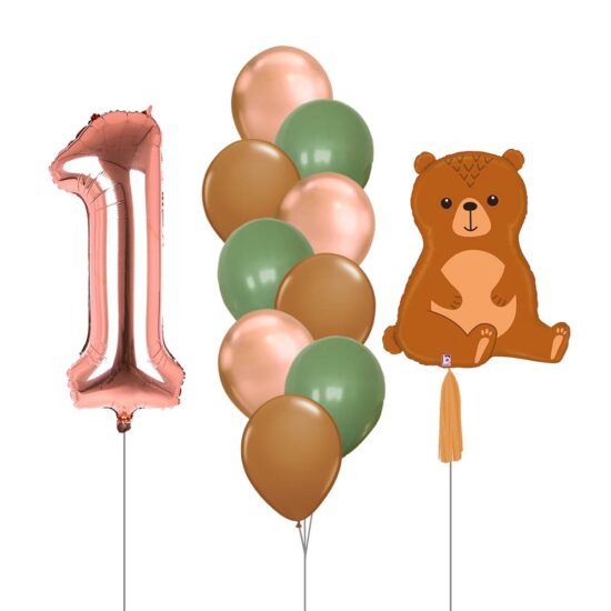 1st Birthday Helium Balloon Bouquet Children Celebration Party Gift Giant Number Mylar Balloon Woodland Animals Bear