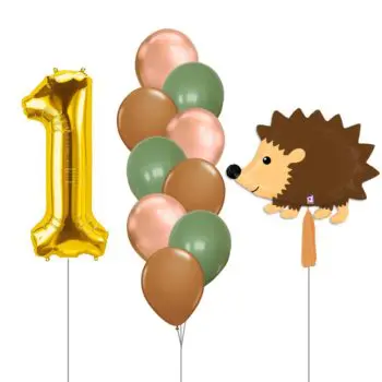 1st Birthday Helium Balloon Bouquet Children Celebration Party Gift Giant Number Mylar Balloon Woodland Animals Hedgehog