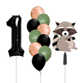 1st Birthday Helium Balloon Bouquet Children Celebration Party Gift Giant Number Mylar Balloon Woodland Animals Raccoon