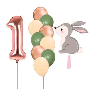 1st Birthday Helium Balloon Bouquet Children Celebration Party Gift Giant Number Mylar Balloon Woodland Animals Rabbit Bunny