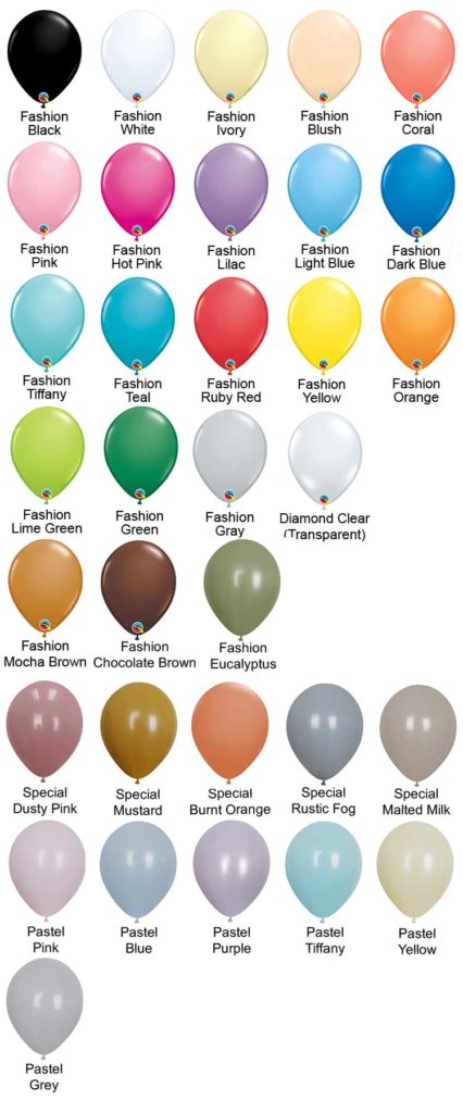 Fashion matte Balloons Colours Chart