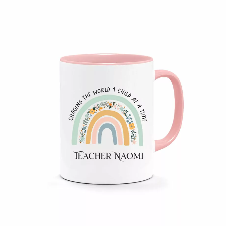 Custom Printed Mug - Dusty Mint Rainbow Design - Teacher Gift