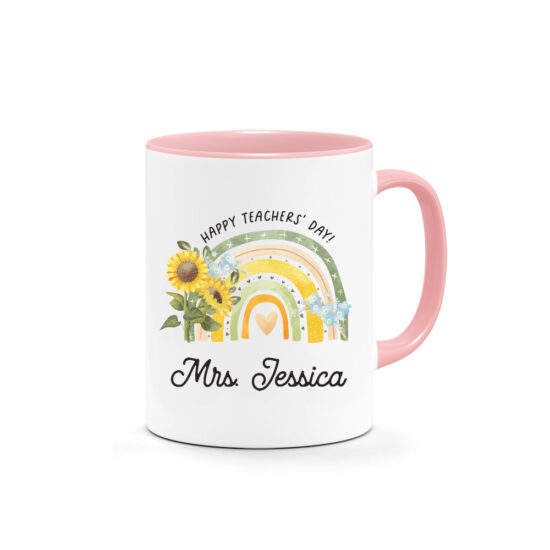 Teachers Day Printed Mug Gift Sunflower Rainbow Design
