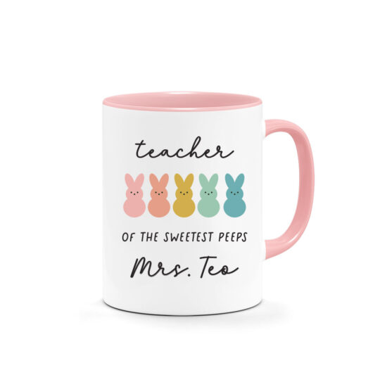 Teacher of the sweetest peeps teachers day custom name printed mug gift - Pink handle