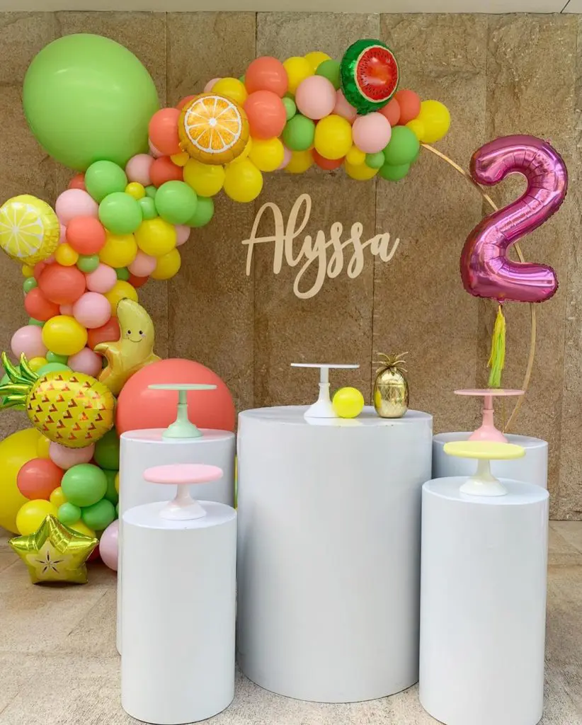 Alyssa Fruit Theme 2nd Birthday Organic Balloons Setup