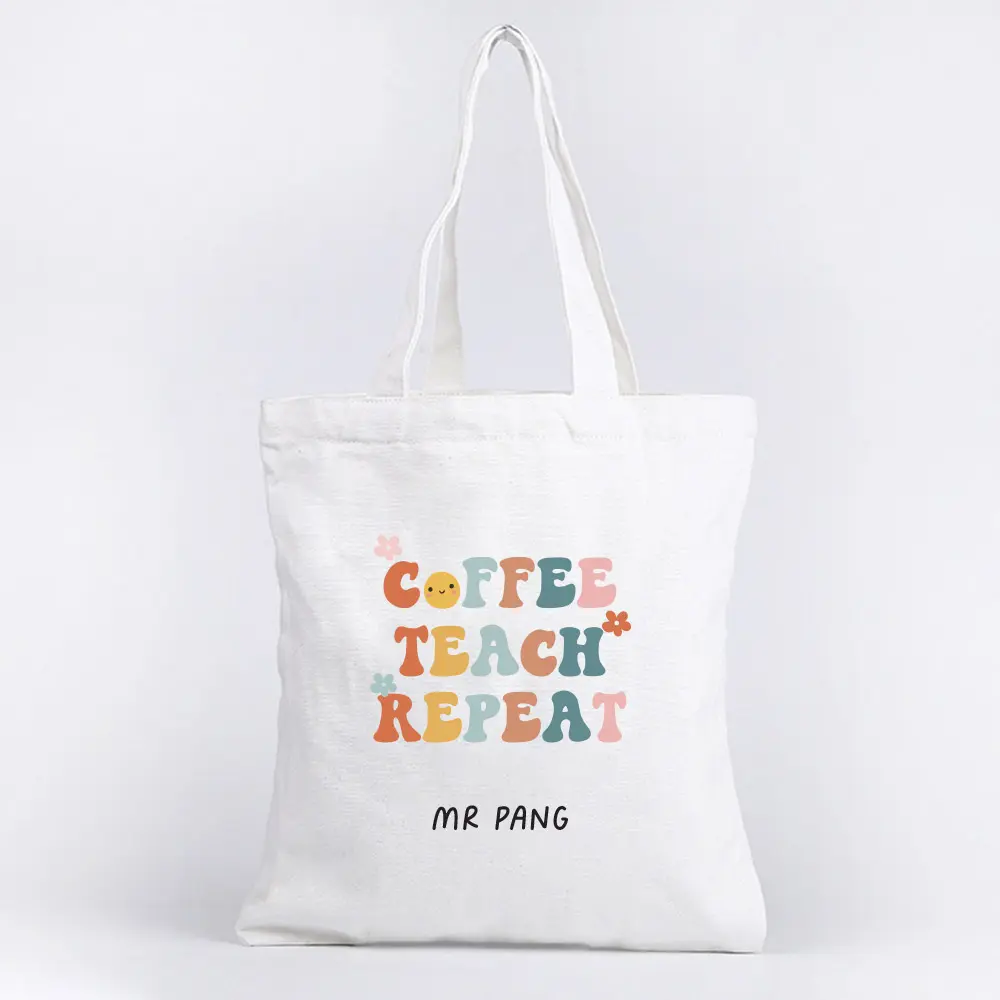 Teacher’s Day Tote Bags – Coffee Teach Repeat Design