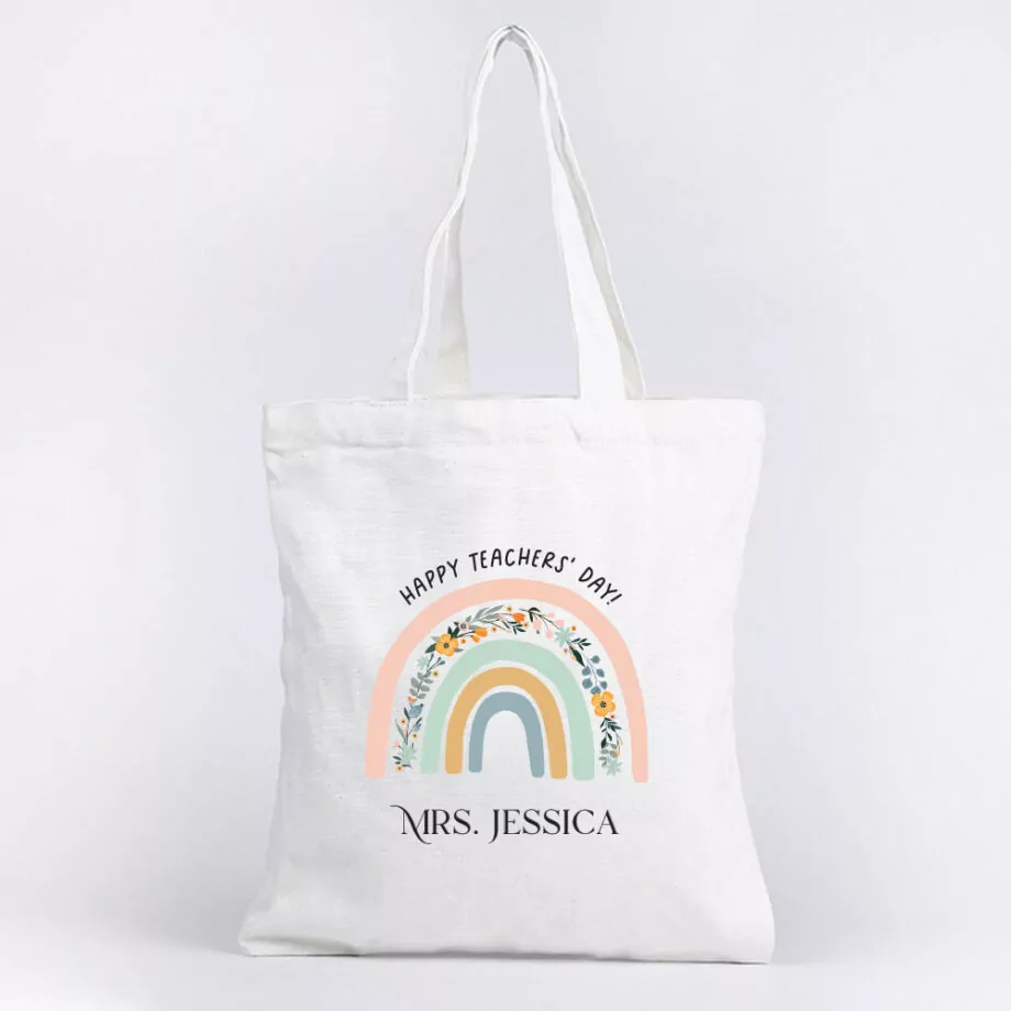 Teacher's Day Tote Bag - Happy Teacher's Day Rainbow Design