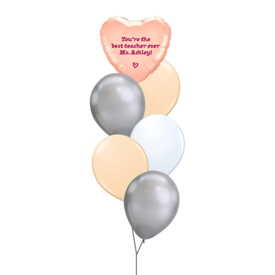 Teacher's Day Bouquet - Rose Gold Heart Foil Balloon with Customised Text + Balloon Bouquet