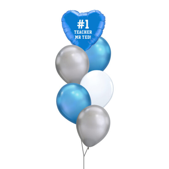 Teacher's Day Balloon Bouquet - Dark Blue Heart Foil Balloon with Customised Text + Balloon Bouquet