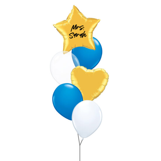 Teacher's Day Balloon Bouquet - Gold Star Foil Balloon with Customised Text + Blue Balloon Bouquet