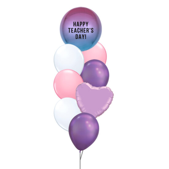 Teacher's Day Balloon Bouquet - Pink & Purple Orbz Balloon with Customised Text + Balloon Bouquet