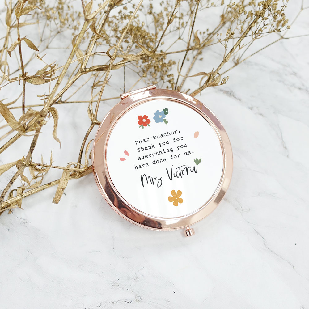 Personalised Compact Mirror Teacher's Day Gift - Blooming Flowers Design