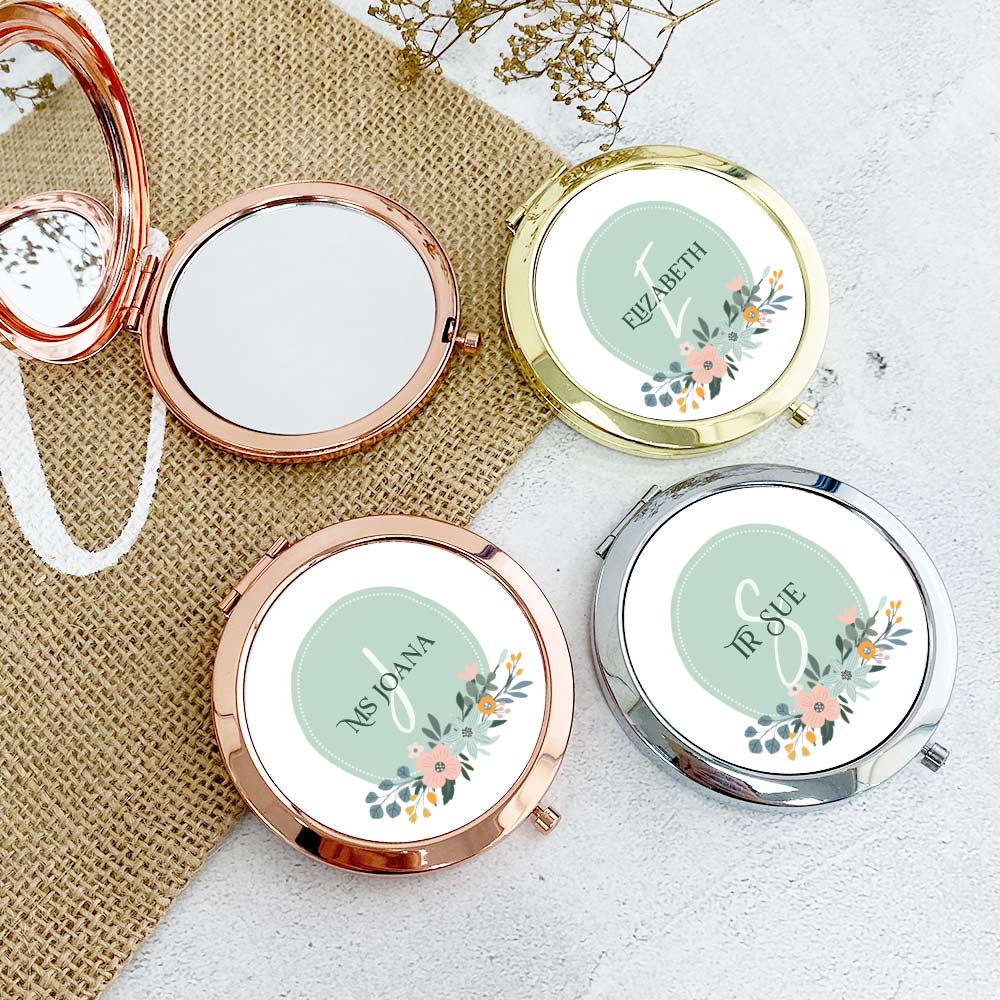 Personalised Compact Mirror Teacher's Day Gift - Dusty Mint Monogram Design