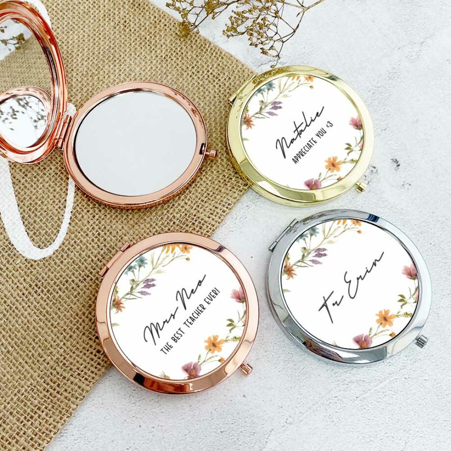 Personalised Compact Mirror Teacher's Day Gift - Wildflowers Design