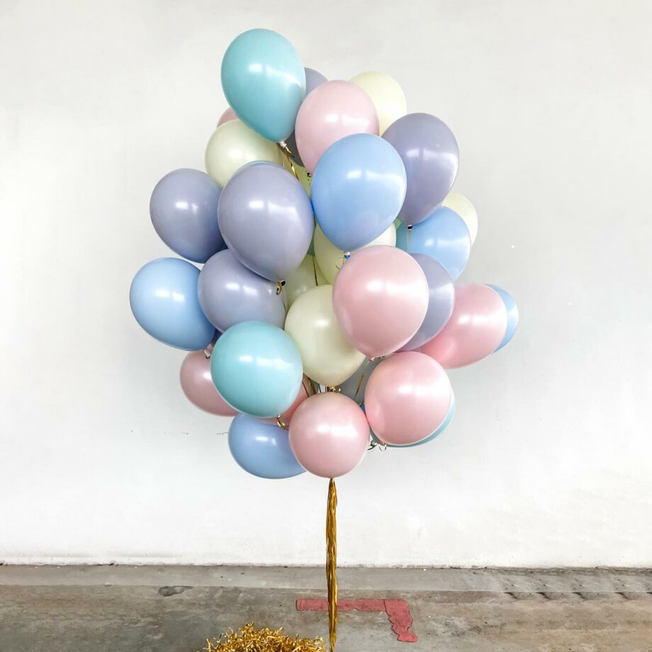 Helium Balloons Bouquet - Pastel Light Blue, Pastel Yellow, Pastel Pink, Pastel Purple, Pastel Tiffany