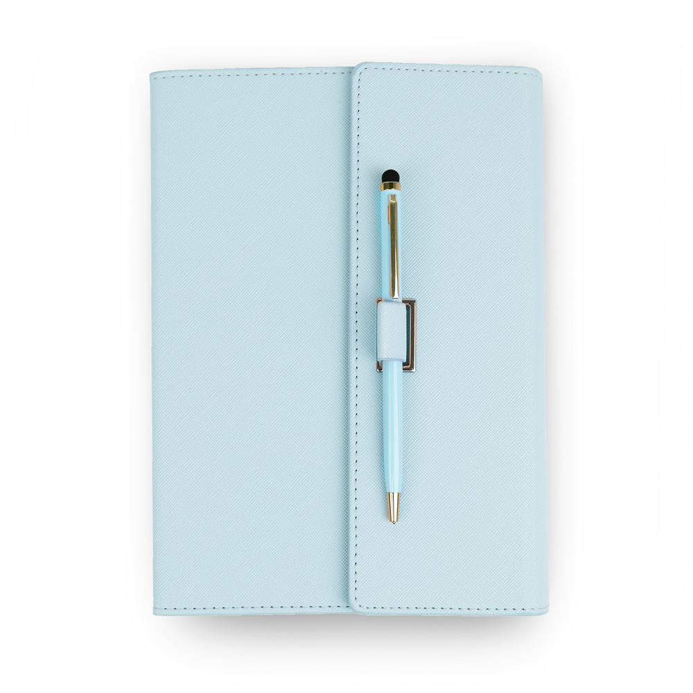 Custom Name A5 Saffiano Leather Notebook Set - Light Blue