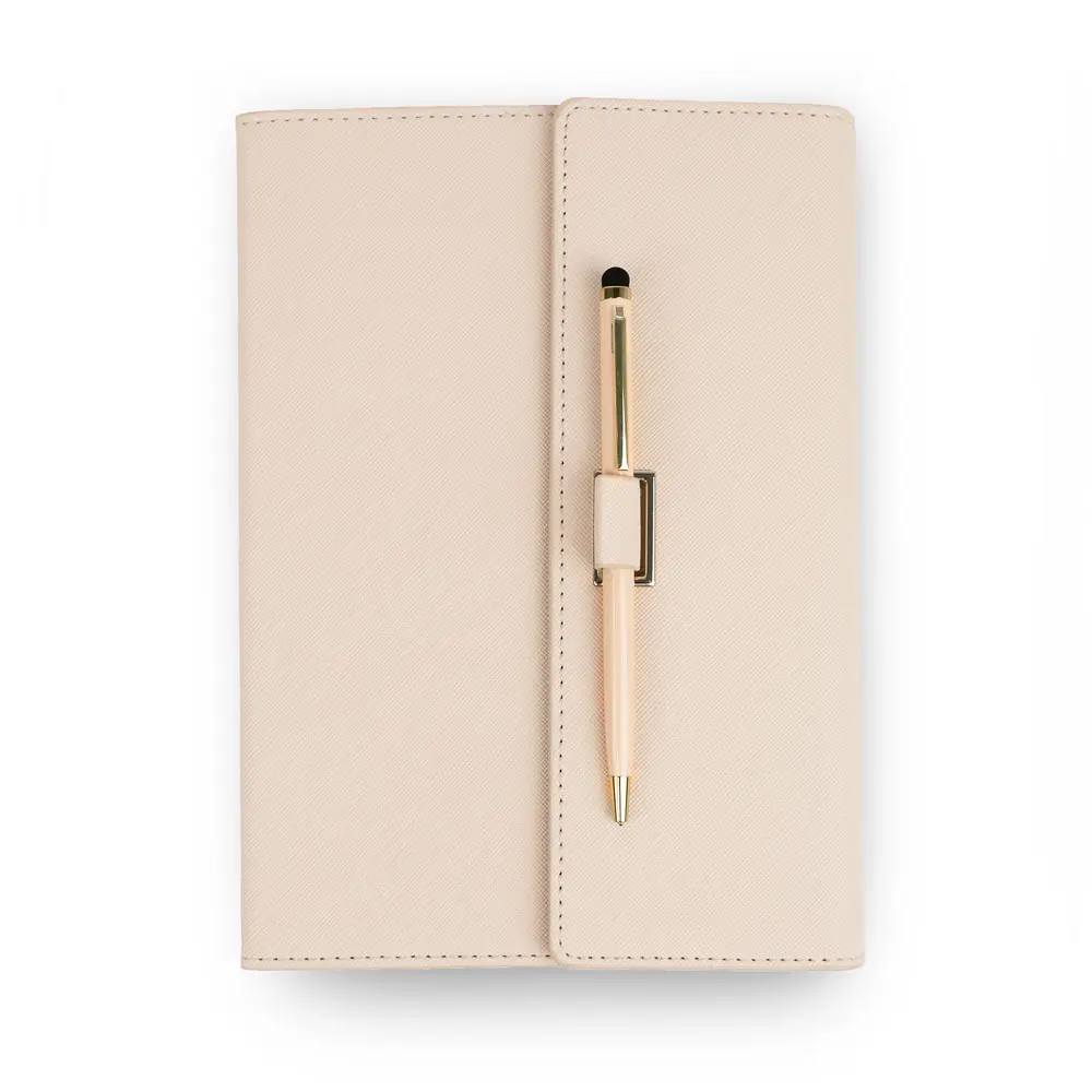 Custom Name A5 Saffiano Leather Notebook Set - Nude