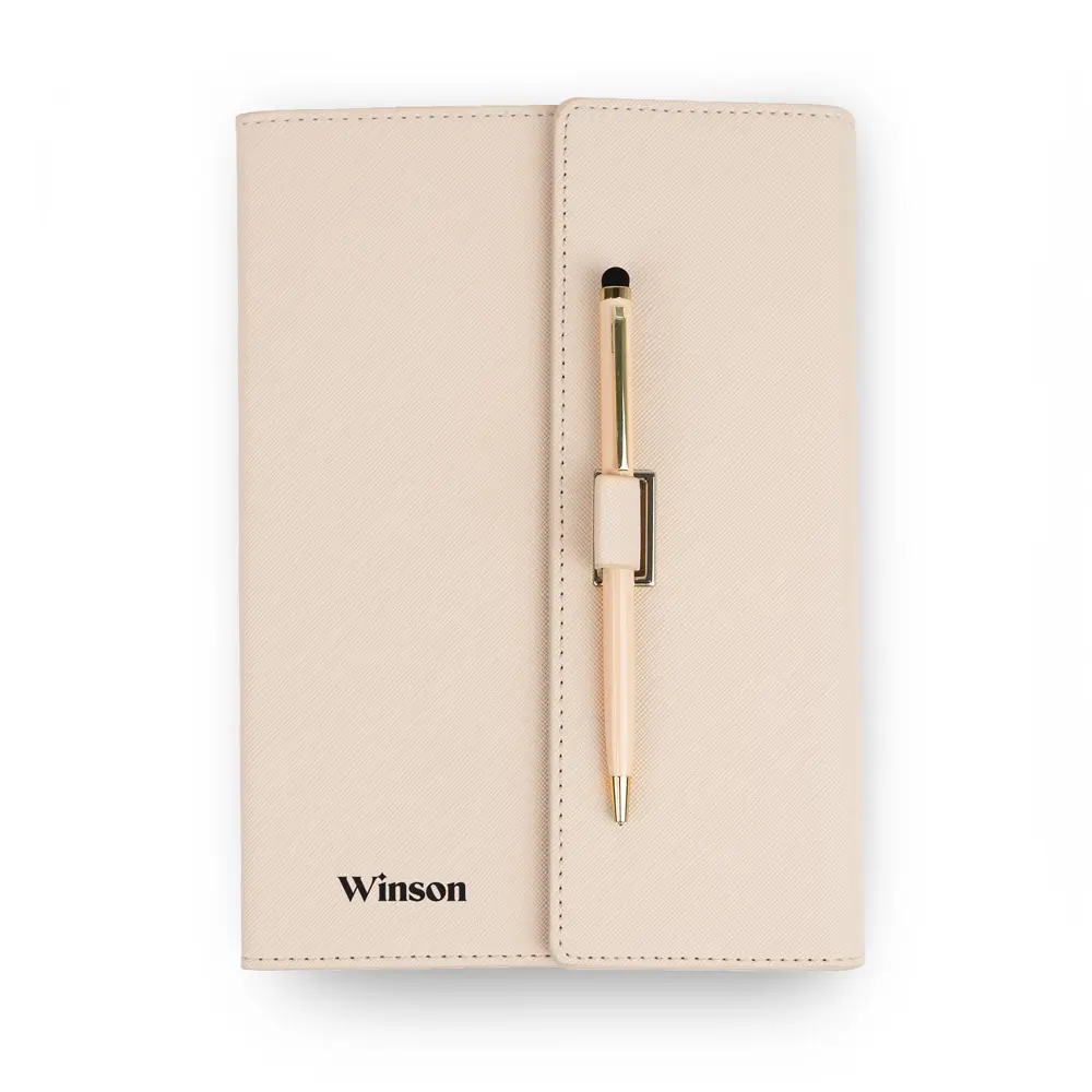 Custom Name A5 Saffiano Leather Notebook Set - Nude
