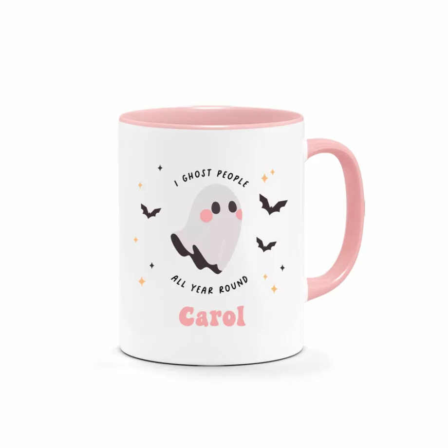 [CUSTOM NAME] Halloween Printed Mug - I Ghost People All Year Round Design