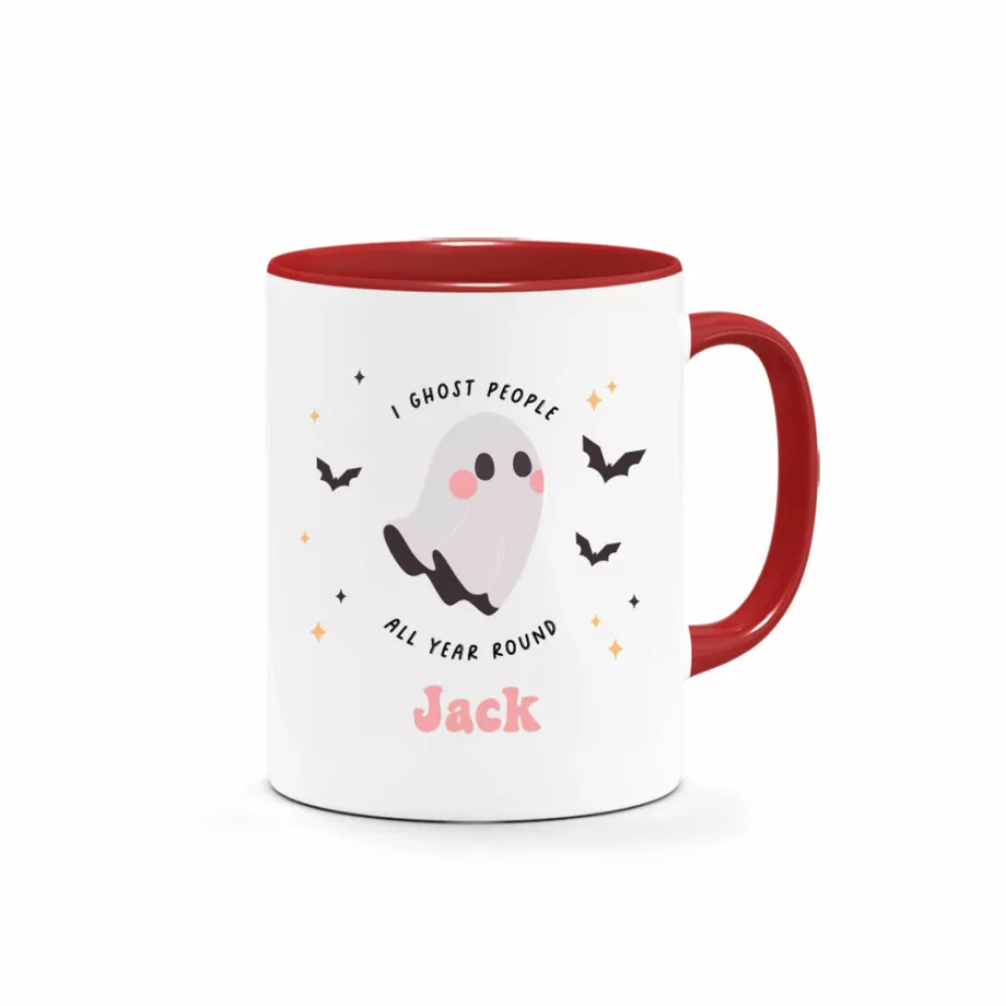 [CUSTOM NAME] Halloween Printed Mug - I Ghost People All Year Round Design