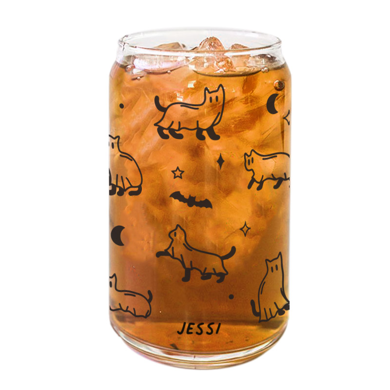 ‘[CUSTOM NAME] Ghost Cat - Beer Coffee Can Glass Cold Beverage Glass
