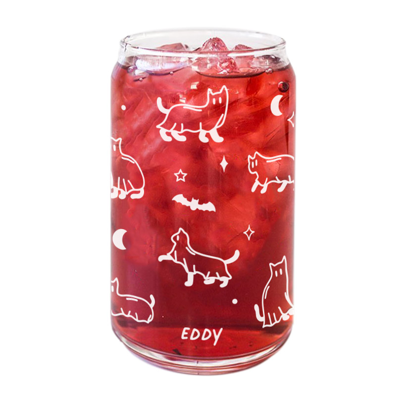 ‘[CUSTOM NAME] Ghost Cat - Beer Coffee Can Glass Cold Beverage Glass