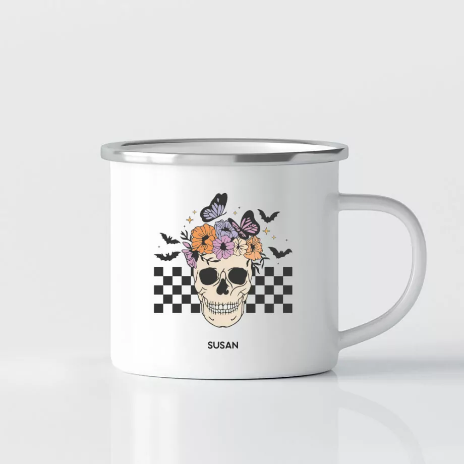 [CUSTOM NAME] Halloween Printed Mug - Skull Garden Design