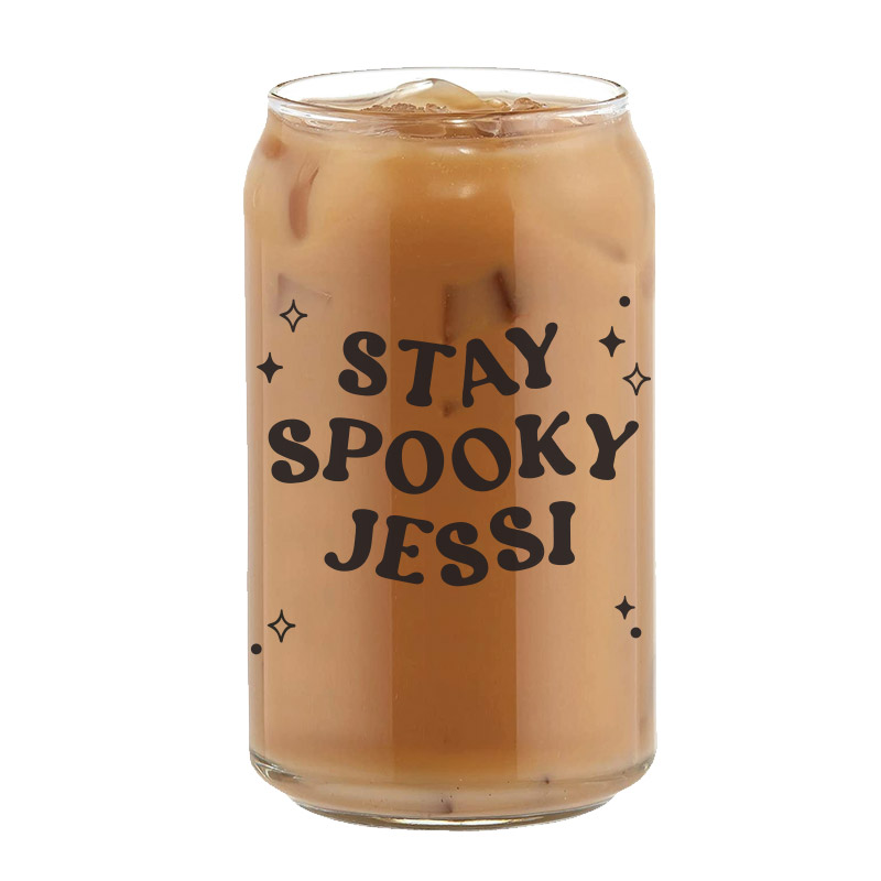‘[CUSTOM NAME] Stay Spooky - Beer Coffee Can Glass Cold Beverage Glass