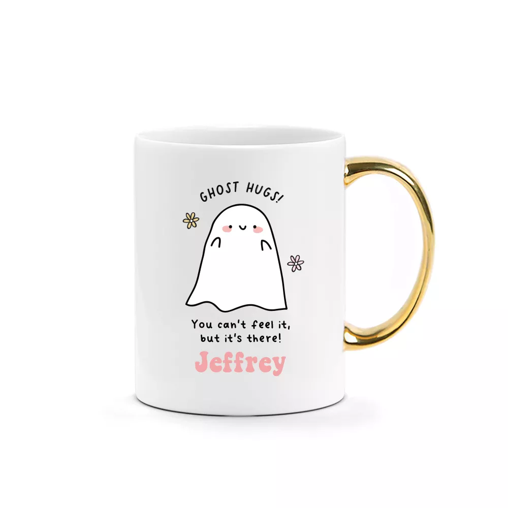 [CUSTOM NAME] Halloween Printed Mug - Ghost Hugs Design