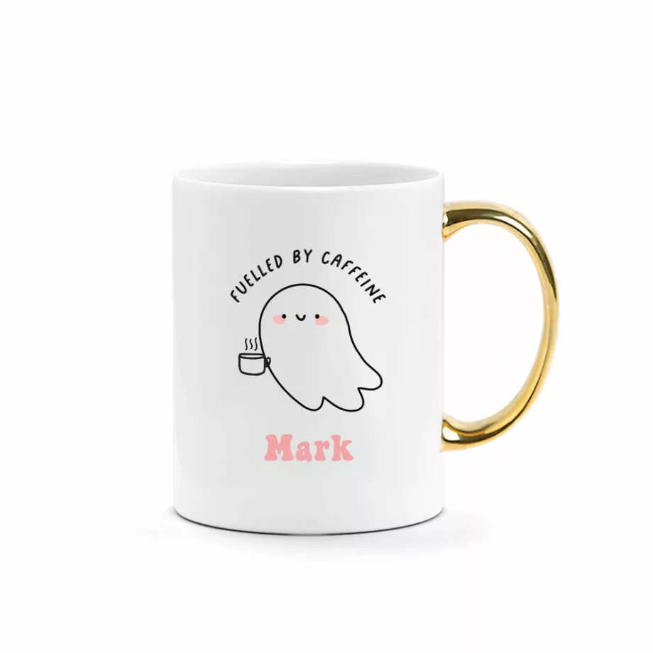 [CUSTOM NAME] Halloween Printed Mug - Caffeine Ghost Design